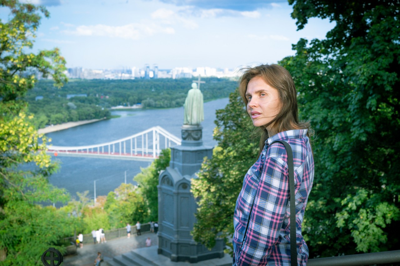 Woman at the observation deck in Kyiv