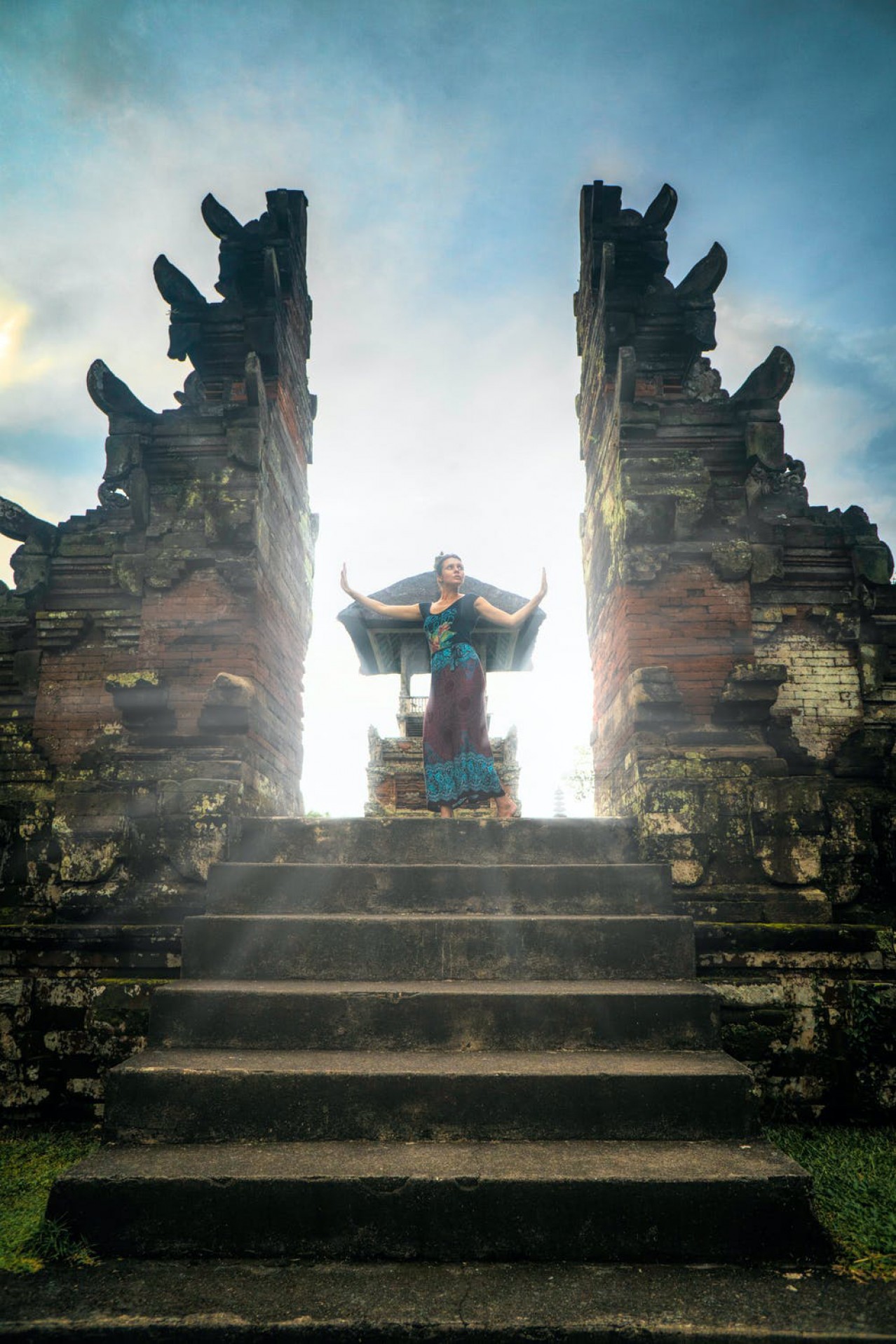 Woman in dress at Bali temple