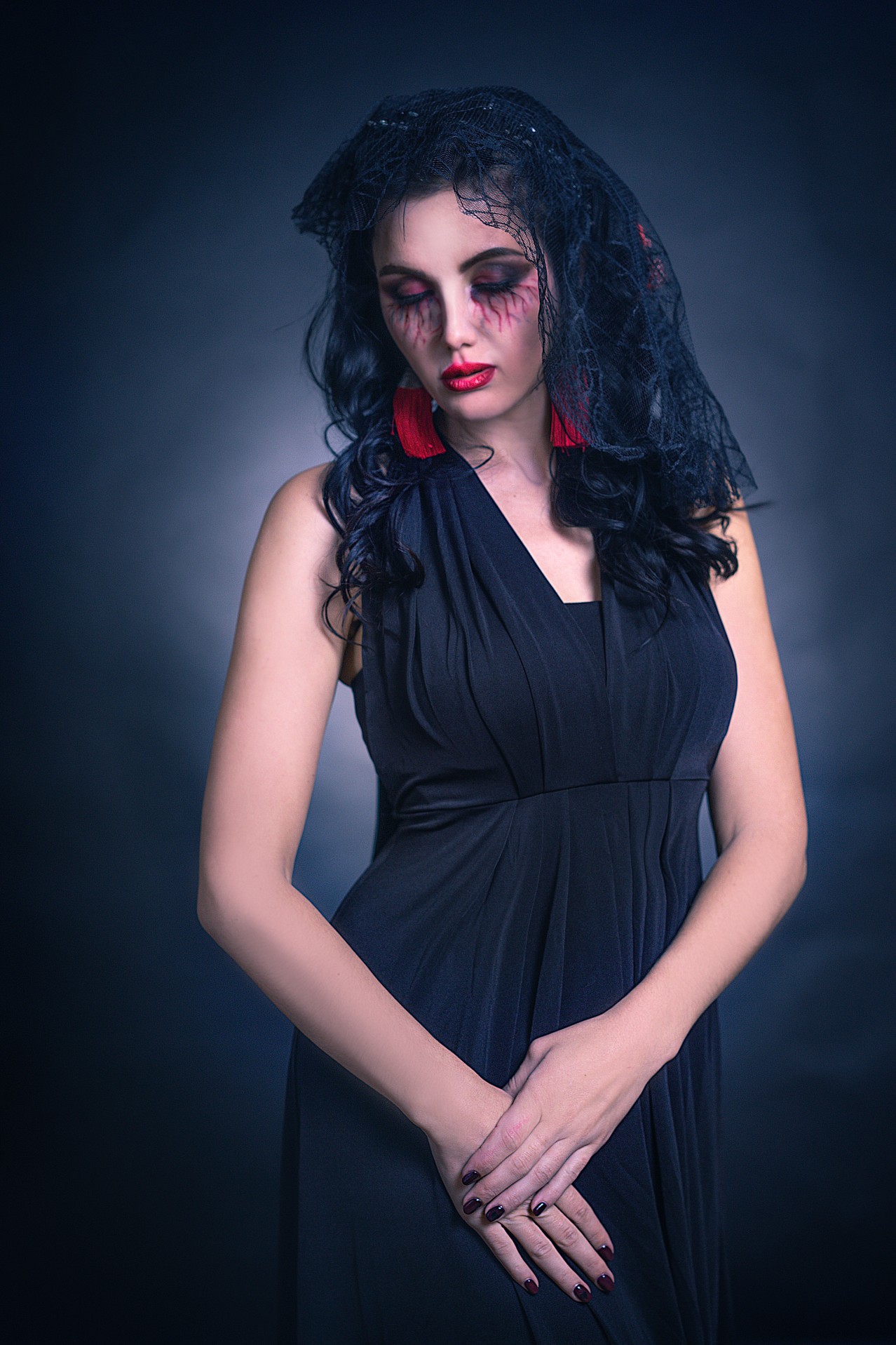 A Young Brunette Woman with Halloween Makeup