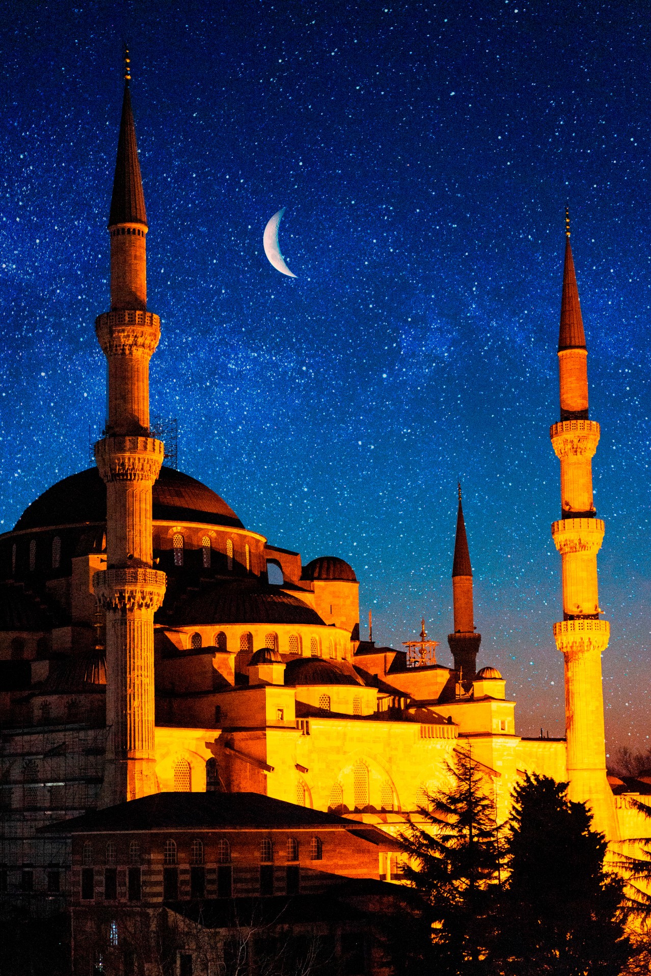 Amazing old mosque under the night sky