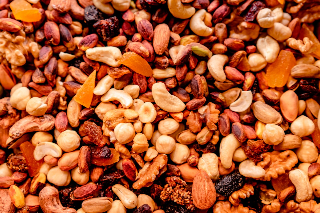 Nuts and dried fruits background