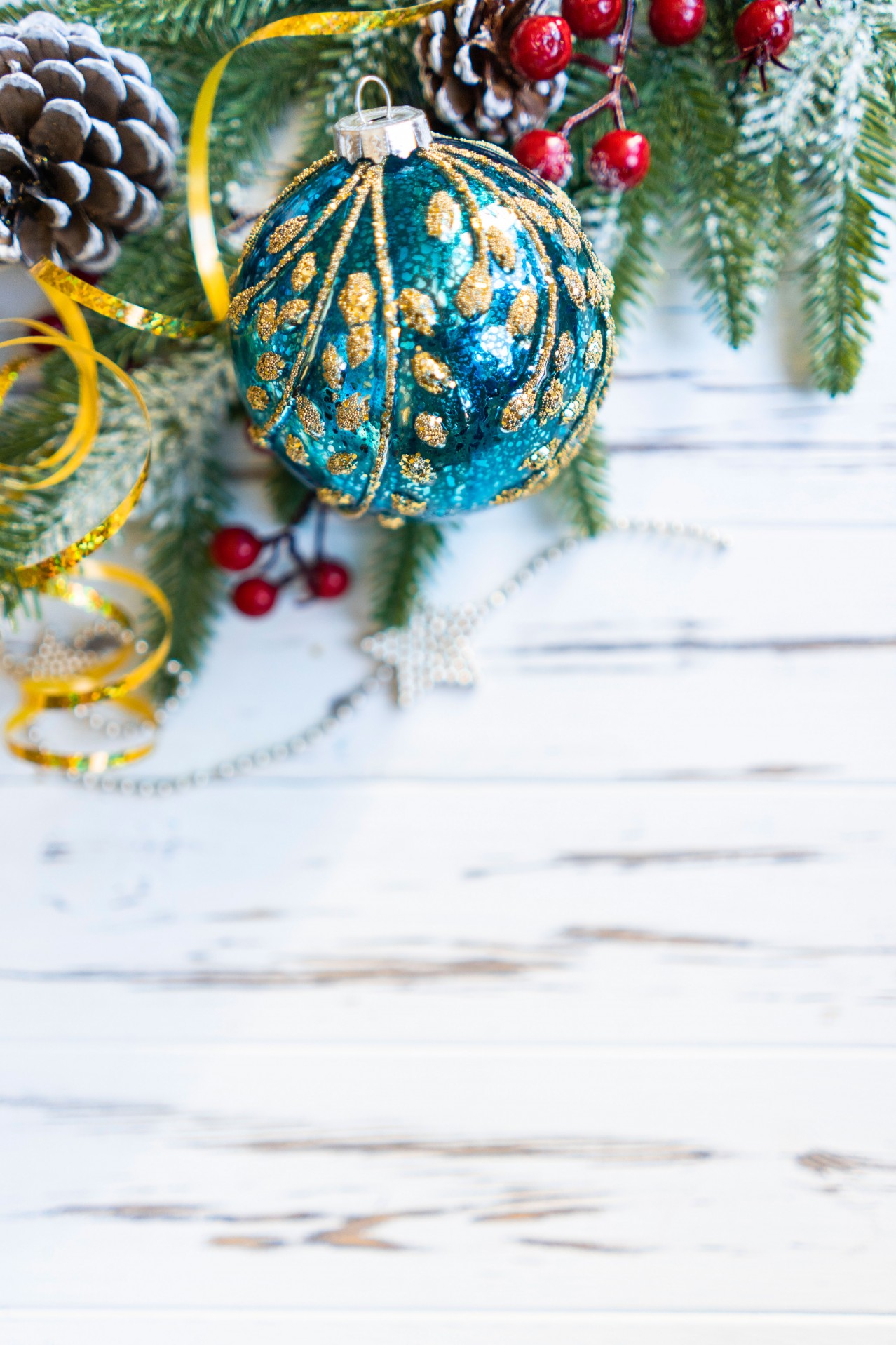 Christmas Decorations on a Wooden Background