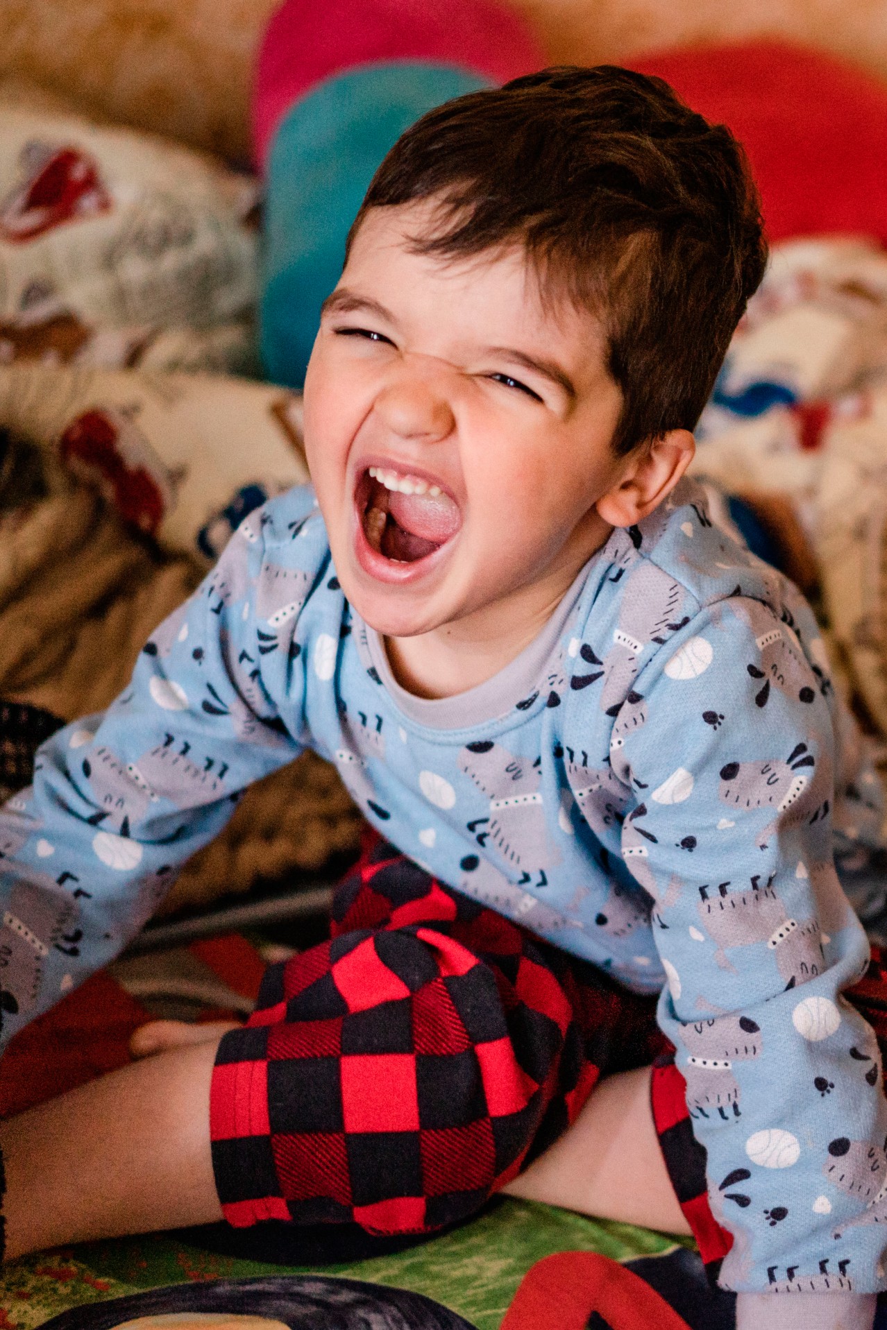 Funny little boy in pajamas