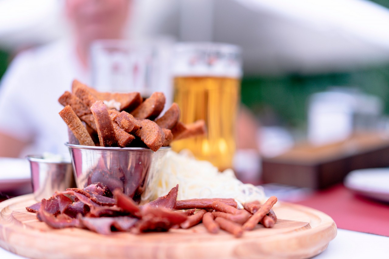 Beer Snacks on a Wooden Plate