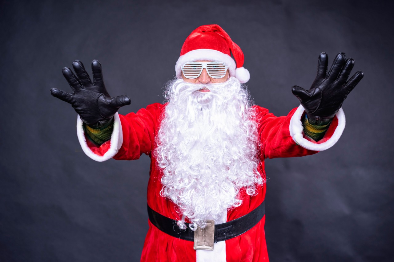 Santa Claus in stylish sunglasses