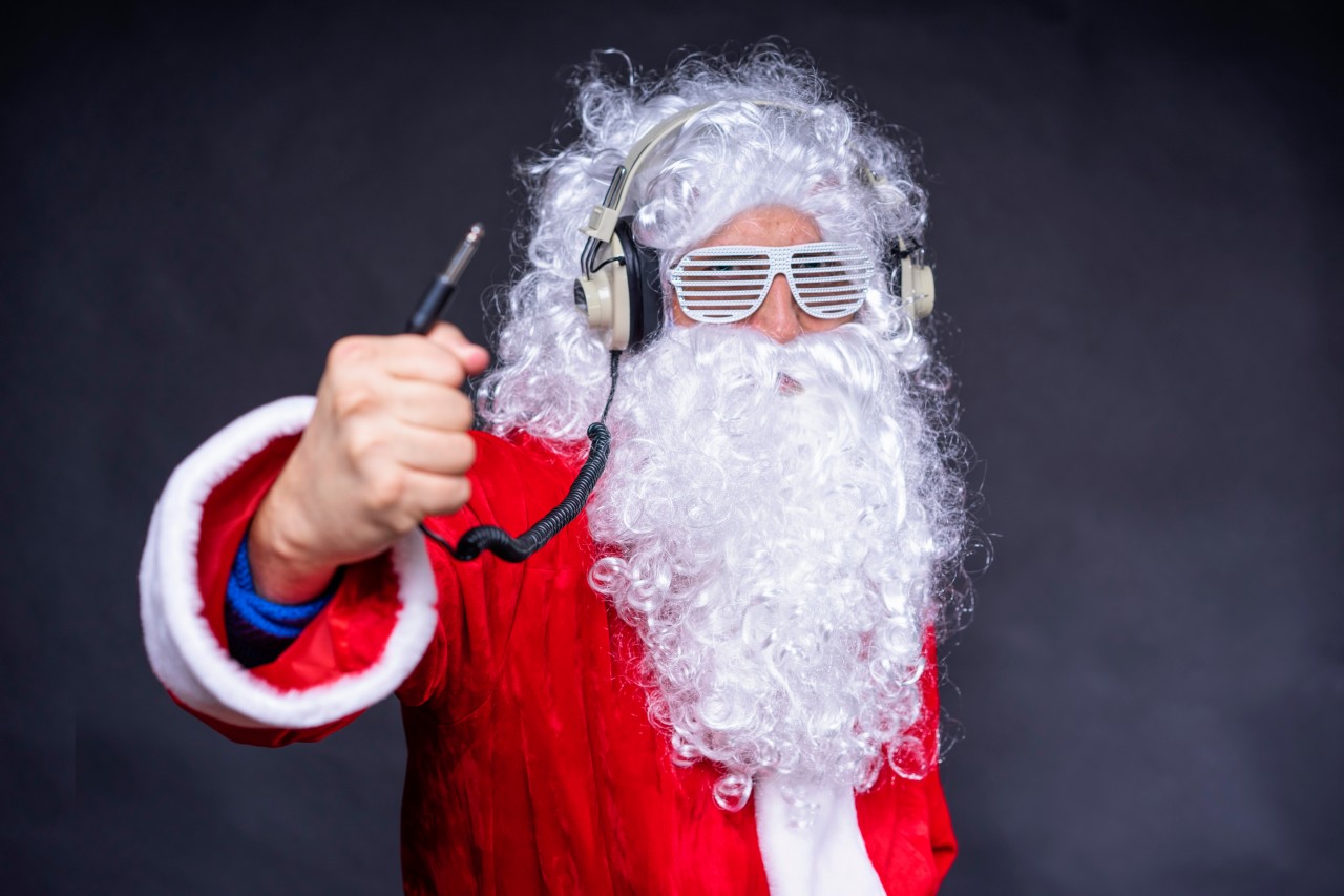 Santa Claus in headphones