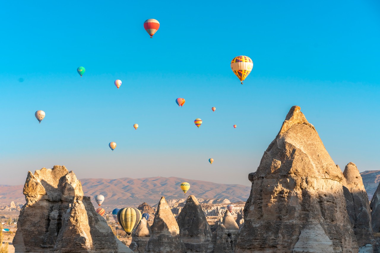 Amazing view of Cappadocia air balloons in the sky