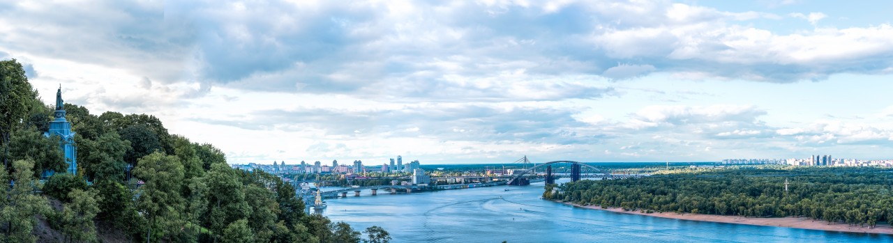 Panoramic shot of the river in Kyiv