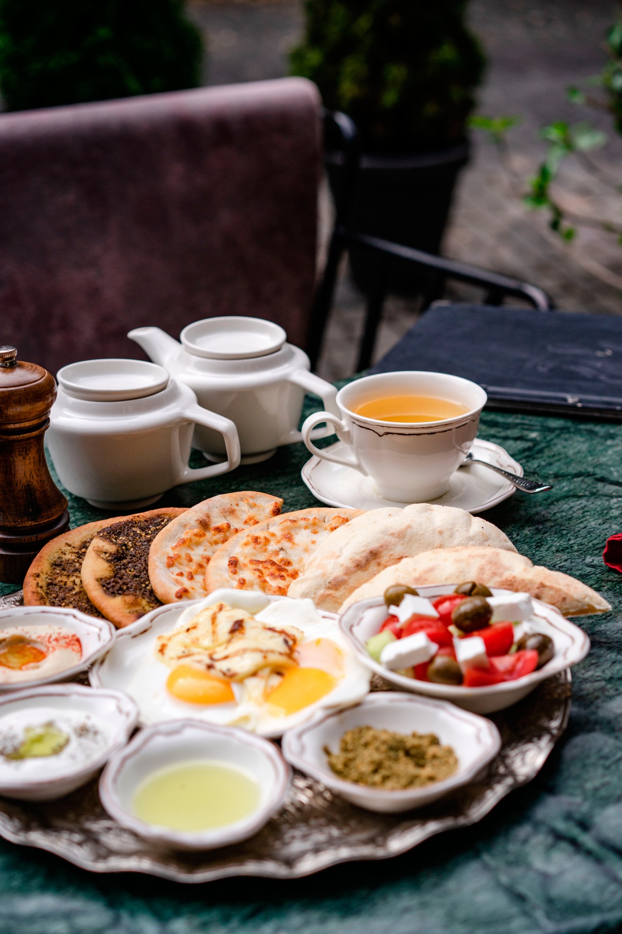 Turkish breakfast in the outdoor restaurant