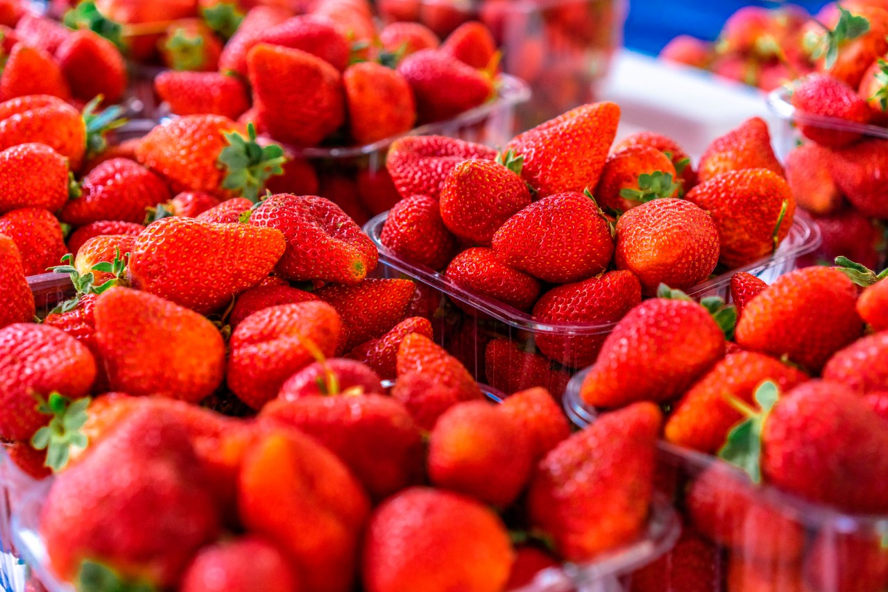 Ripe strawberries at the market