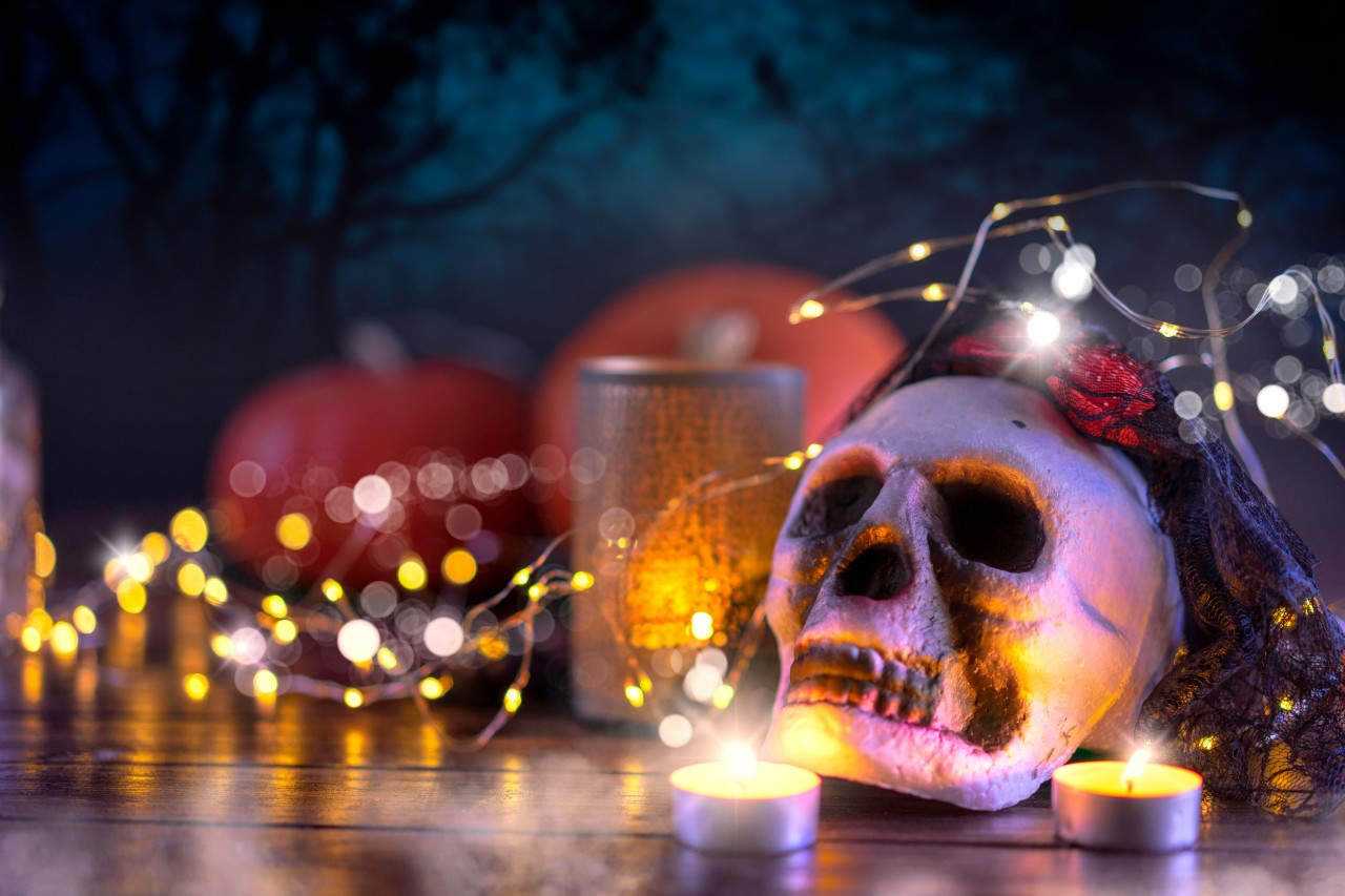  Decorative Skull with Candles in the Style of Horror